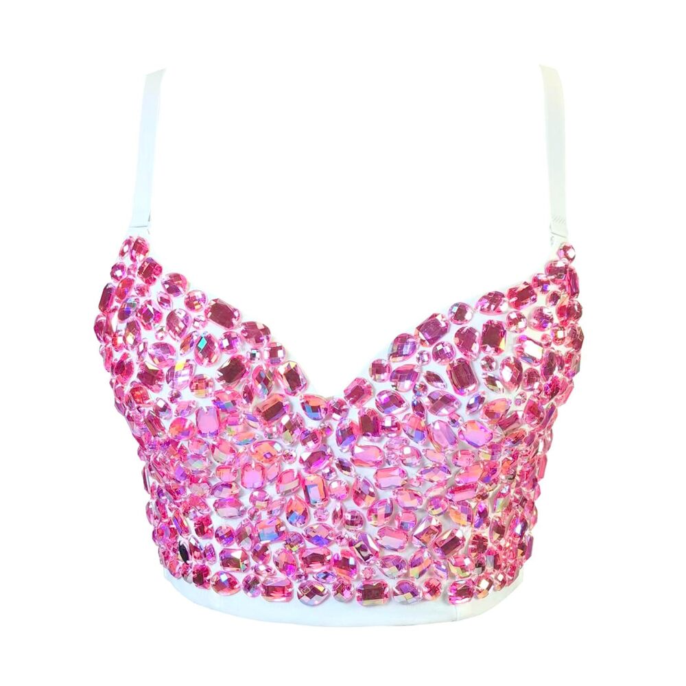 1147 Bustier Crop Top Corset Top Push up Rhinestone Diamond Bra Club Party